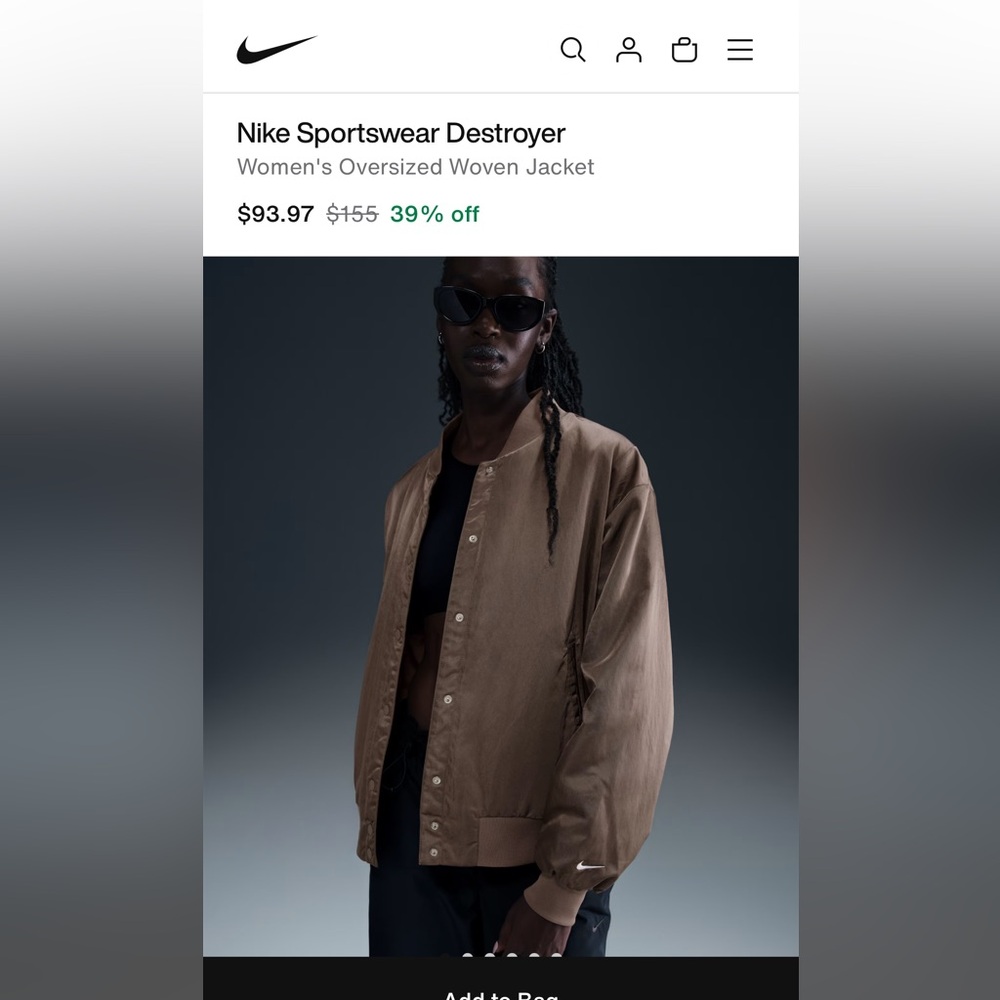 Nike Women Brown Bomber Jacket